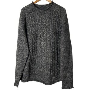 French Connection Mens XL Cable Knit Mohair Blend Sweater‎ Charcoal Gray